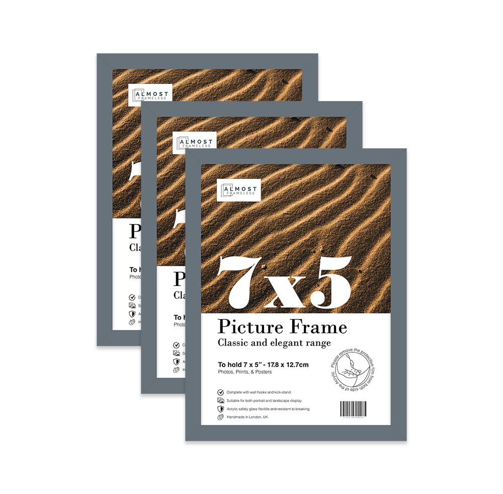 Almost Frameless 7x5 Grey Picture Frame Set of 3, Display 7x5 Picture Gallery Wall, Poster, Photo, Artwork, or Print, Yellow — image 1