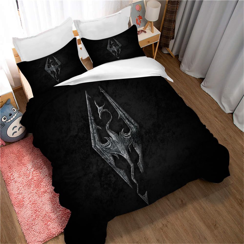 Ste-X Bettbezug-Set „Elder Scrolls V Skyrim“ Mit Passenden Kissenbezügen, 100% Baumwolle, Fadenzahl 120 Garantiert, Schutzbezug, Premium, Extra Weich (TESVS 05,135x200cm)