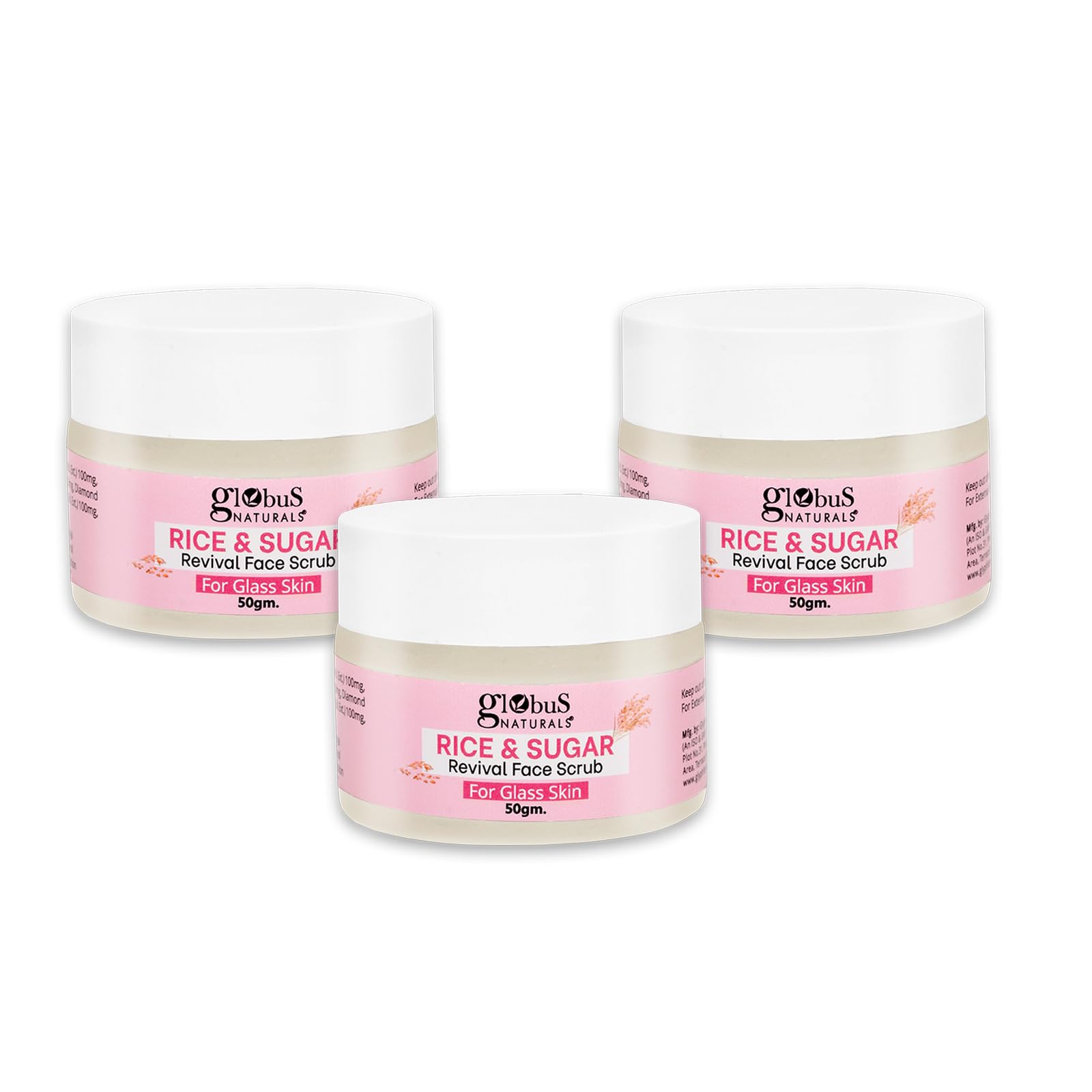 Globus Naturals Rice & Sugar Revival Face Scrub, Enriched with Coffee & Walnut, For Glass Skin, 50 gm (Pack of 3)