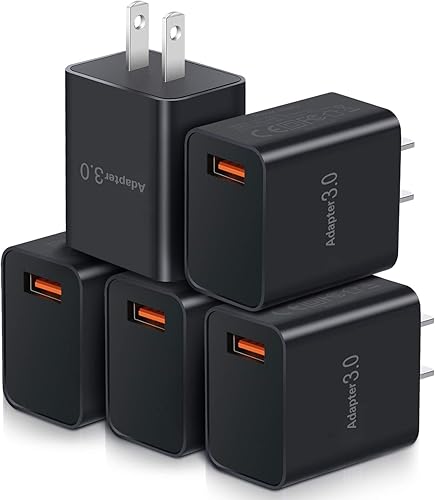 OKRAY - Paquete de 5 cargadores USB, 18 W, carga rápida, 3.0, enchufe de pared USB tipo A, adaptador de corriente de viaje para cargador