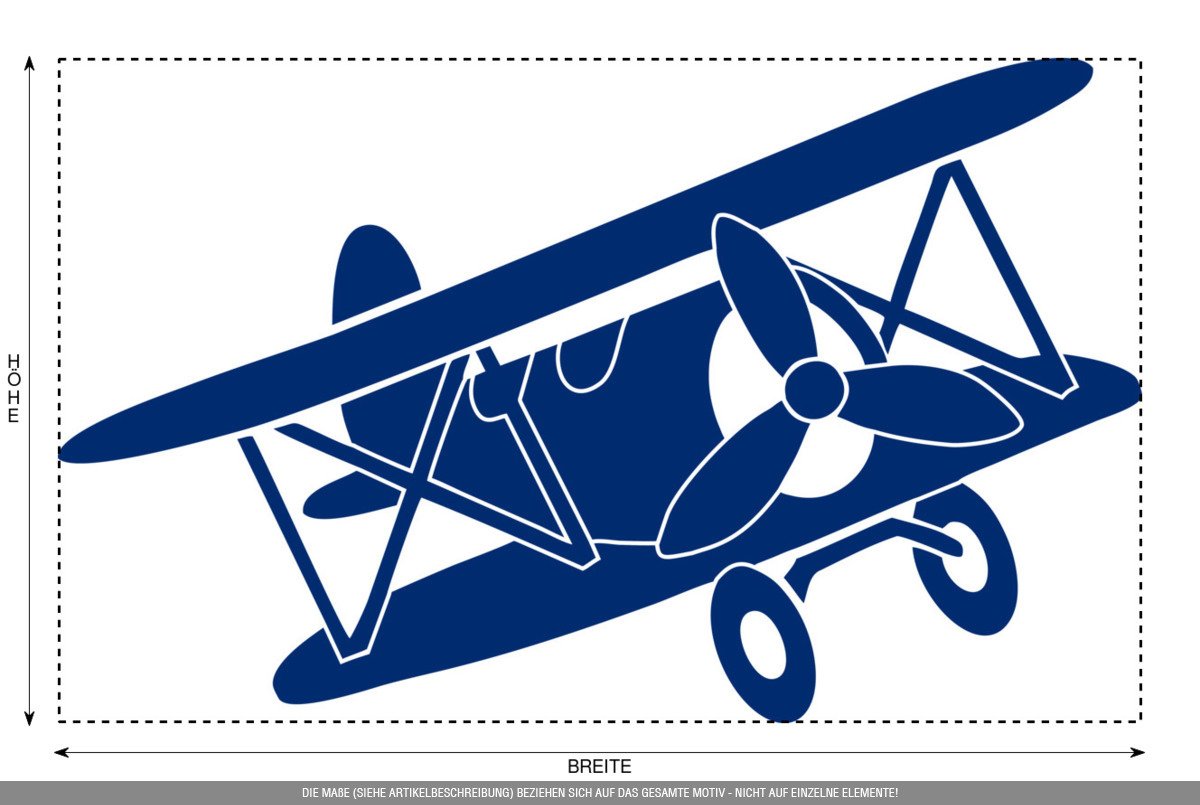 Aufkleber » Flugzeug: Doppeldecker, 160x98,2cm, Ultramarinblau • Dekoaufkleber/Autoaufkleber/Sticker/Decal/Vinyl