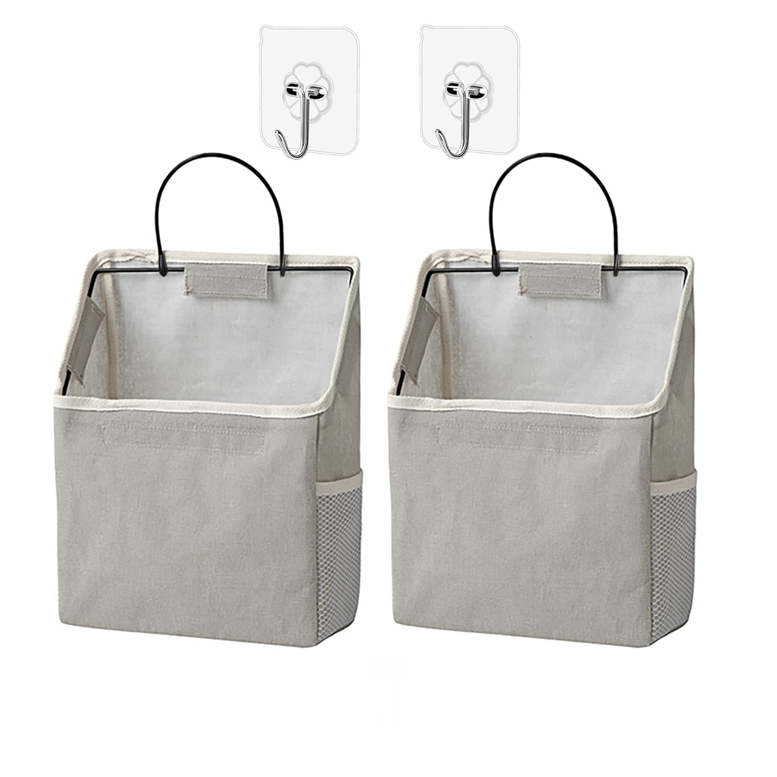 SMALIGOLA 2 Pack Wall Hanging Storage Bag, Hanging Organizer Bag with Sticky Hook, Wall Organizer for Dormitory Bathroom Bedroom Kitchen (Grey)