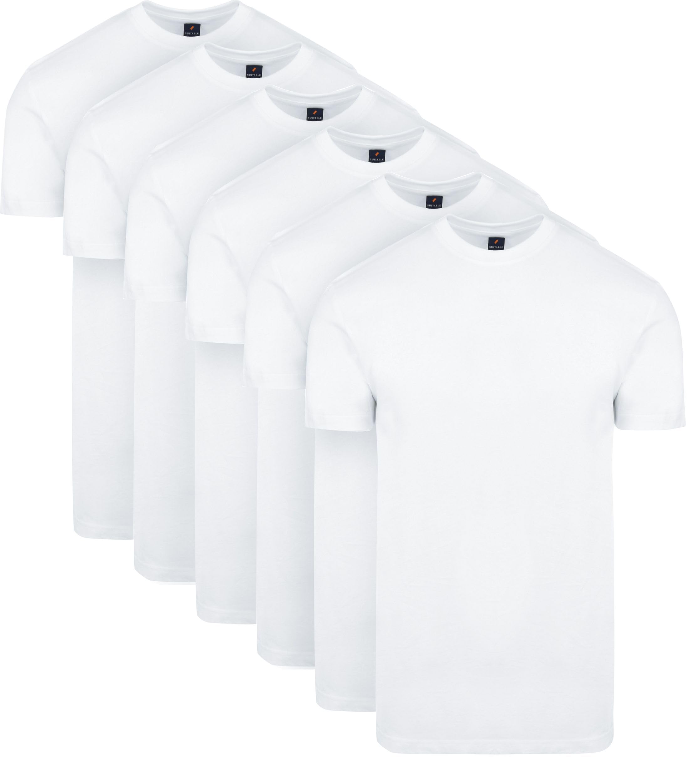 Suitable Men's Wit Obra T-Shirt High Crew Neck White 6-Pack - Clothing - Size Regular Fit - 60-2 100% Cotton O Breed, Xxl