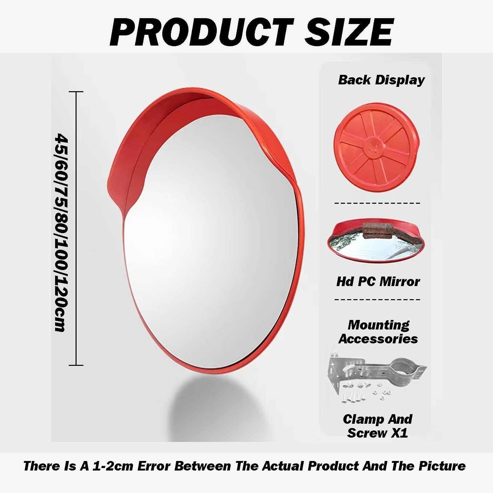 Miroir Convexe, Miroir de sécurité incurvé, Miroir de sécurité incurvé Grand Angle, Utilisation intérieure et extérieure, pour Coins de Garage et entrepôts (80 x 80 cm)