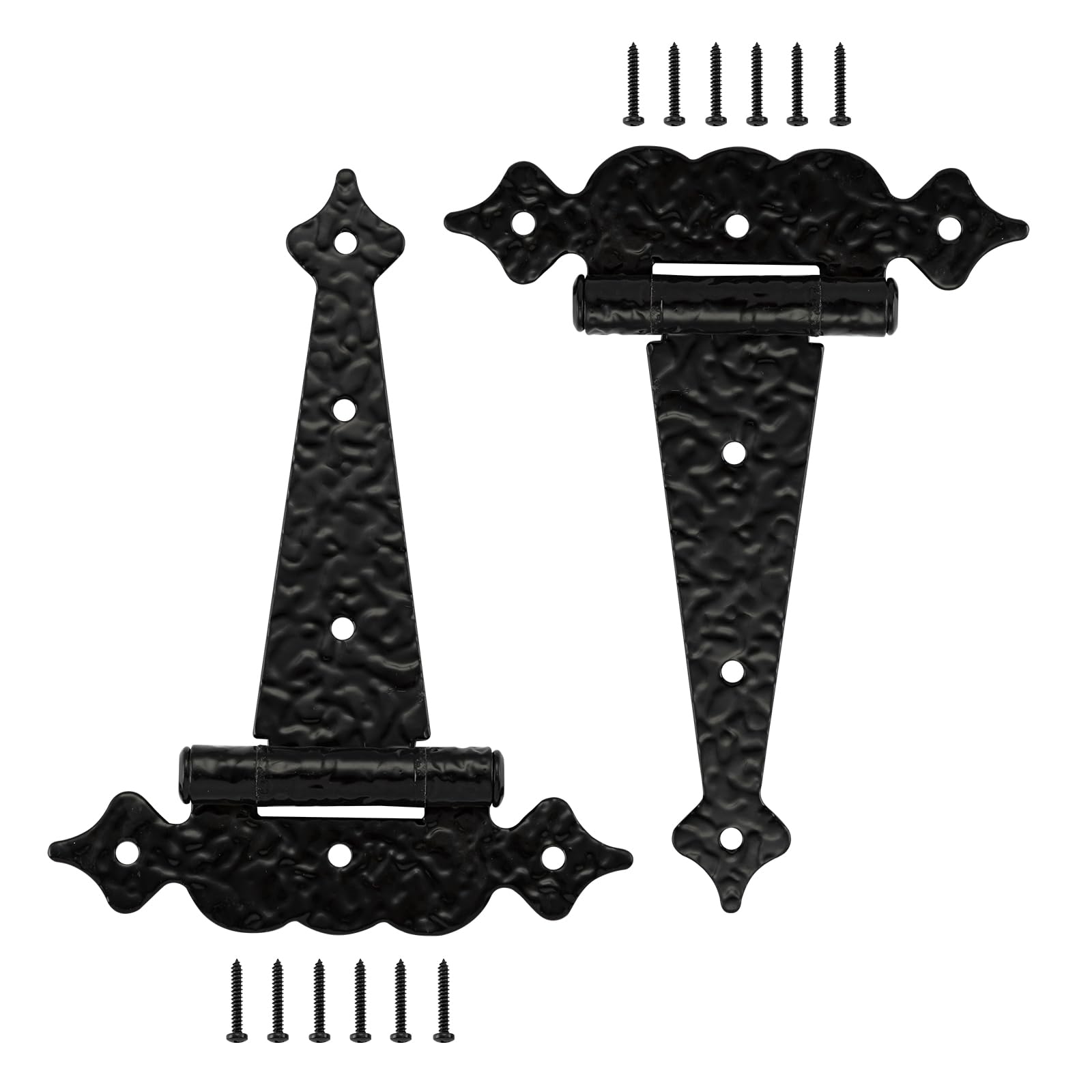 WellMade Bisagras De Puerta Negras De 6 Pulgadas, Paquete De 2 Bisagras Decorativas En T De Acero Martillado, Bisagras En T Para Exteriores Para