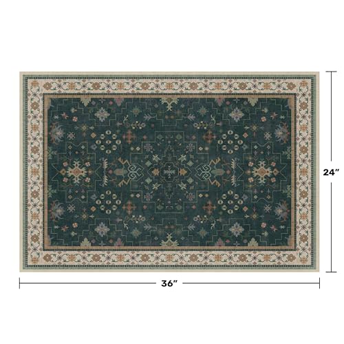 Dark Green 2x3 Door Mat Indoor Entrance Rug - Small Throw Area Rugs for Entryway, Kitchen, Bathroom, Bedroom, Laundry Room - Vintage Boho Eclectic Floral, Washable Low Pile Non-Slip — view 2