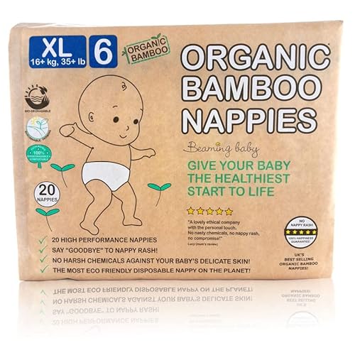 Beaming Baby Bio-Bambuswindeln, Größe 6, passend für 16+ kg, 20 Windeln pro Packung