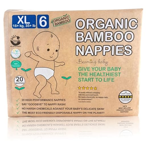 Beaming Baby Bio-Bambuswindeln, Größe 6, passend für 16+ kg, 20 Windeln pro Packung