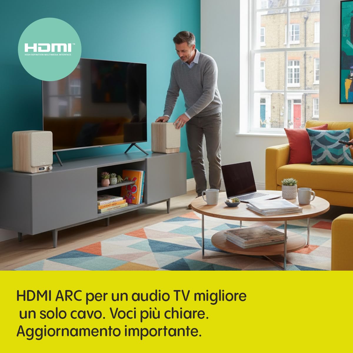 Pure Classic Active TV HiFi Radio Soundsystem con vero stereo, HDMI ARC, Bluetooth 5.3, DAB+ e radio FM, scheda audio USB-C, display OLED, telecomando, bianco cotone/rovere