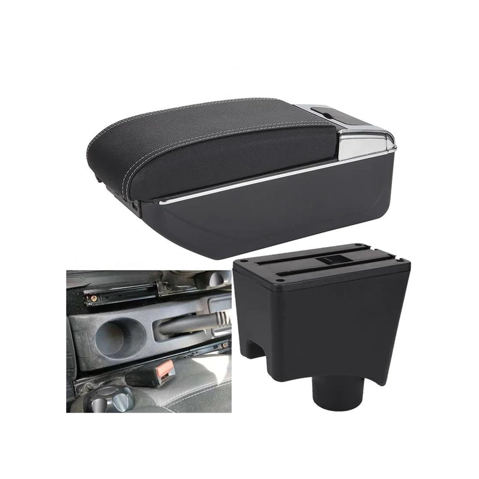 OOPUHKSY For Nissan For Almera G15 Armrest Storage Box Car Accessories Car Armrest Box(D3 Black white NoUSB)