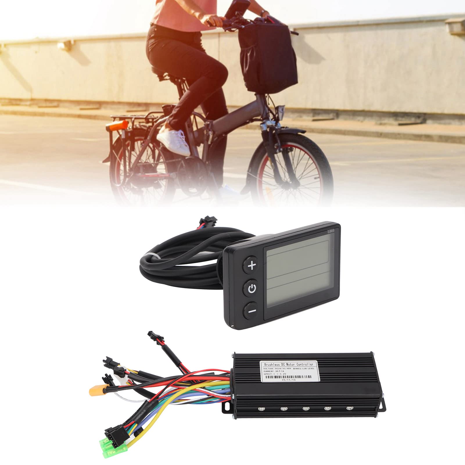 BuyWeek Zestaw kontrolerów silnika bezszczotkowego do roweru elektrycznego, DC 24 V, 36 V, 48 V, 750 W, 1000 W, 30 A, kontroler fali sinusoidalnej S866, wyświetlacz LCD, zestaw liczników do skutera elektrycznego