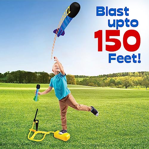 Image of Wembley Jump Rocket Toys for Kids | 3 Foam Tipped Rockets with Whistling Sound | Stomp Launcher Outdoor Toy Set | Flying Toys for Kids | Flies Upto 150Ft Non-Toxic, No Battery, Multicolor