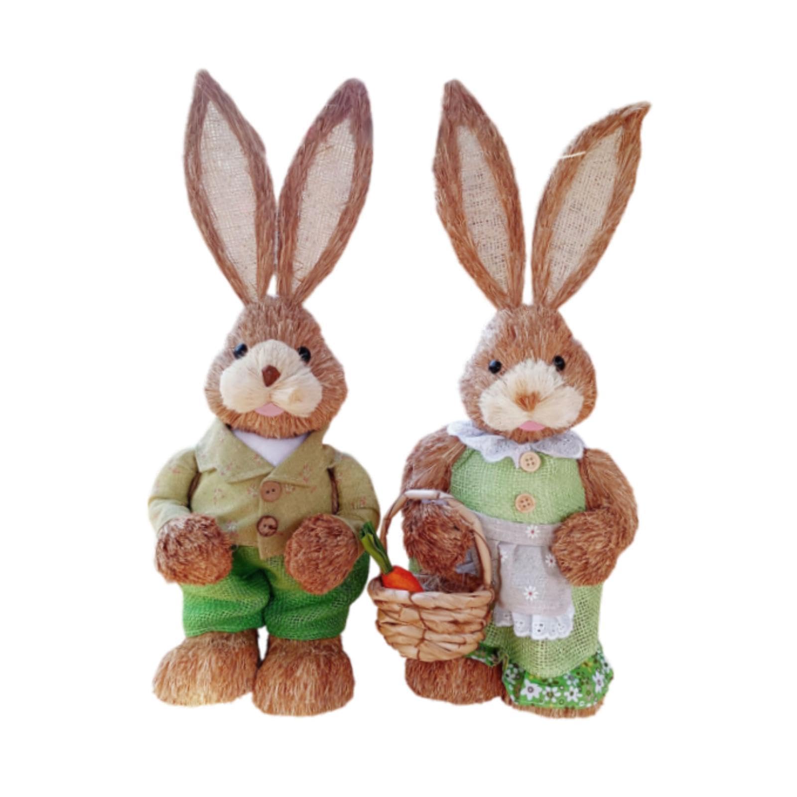 2 Stück Osterhasenfigur Stroh Hase Deko Osterhase Realistische Gras Kaninchen Geflochtenes Material für Gartenparty Kinderzimmer Wohndekoration, Style I