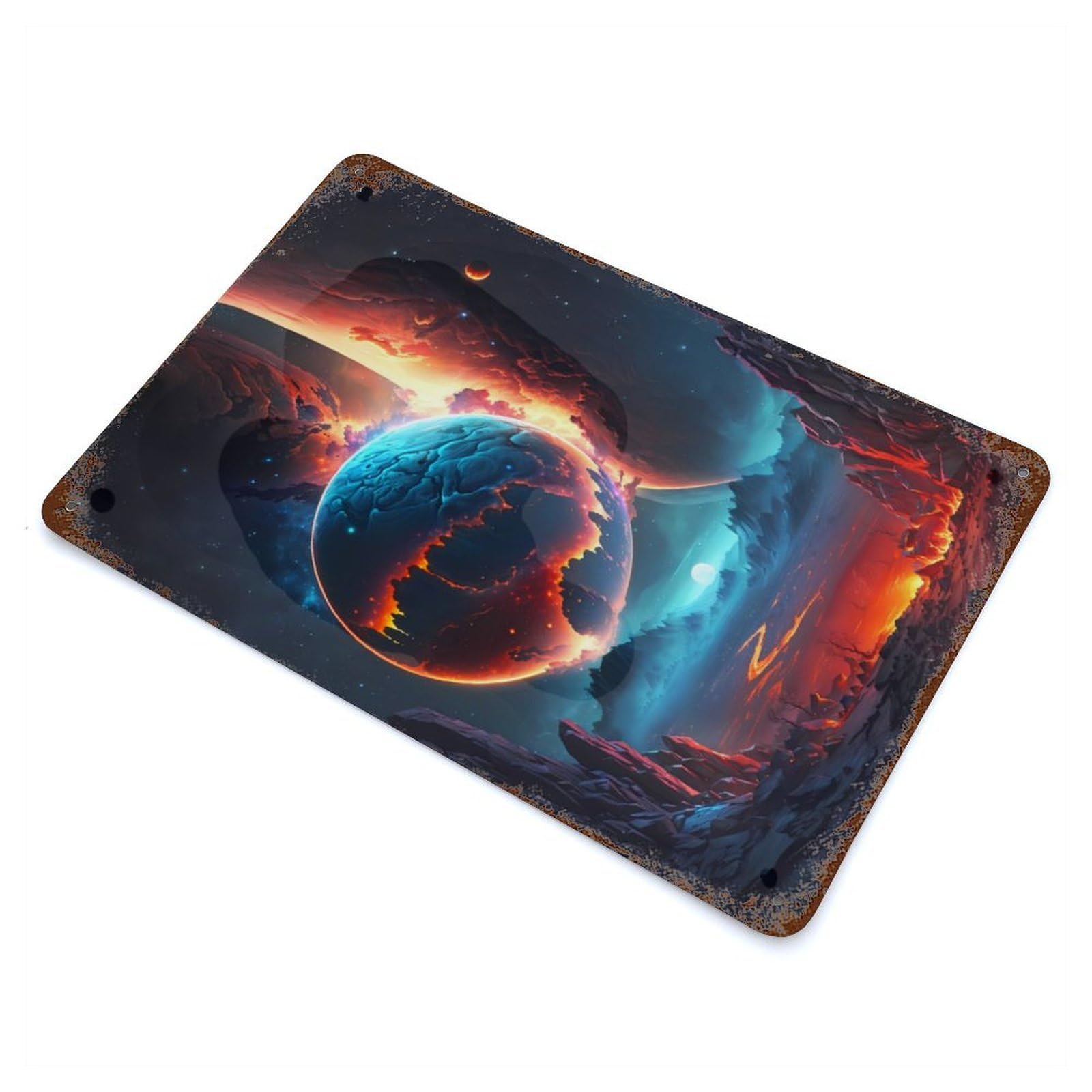 Retro Metal Sign with Lava Planet Cosmos Design 11.8"x7.9", for Living Room, Hallway And Home Decor, Farmhouse Wall Decor