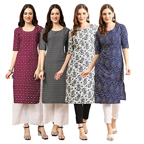 Image of Pinkmint Women's Crepe Digital Print Straight Kurta [Pack of 4]