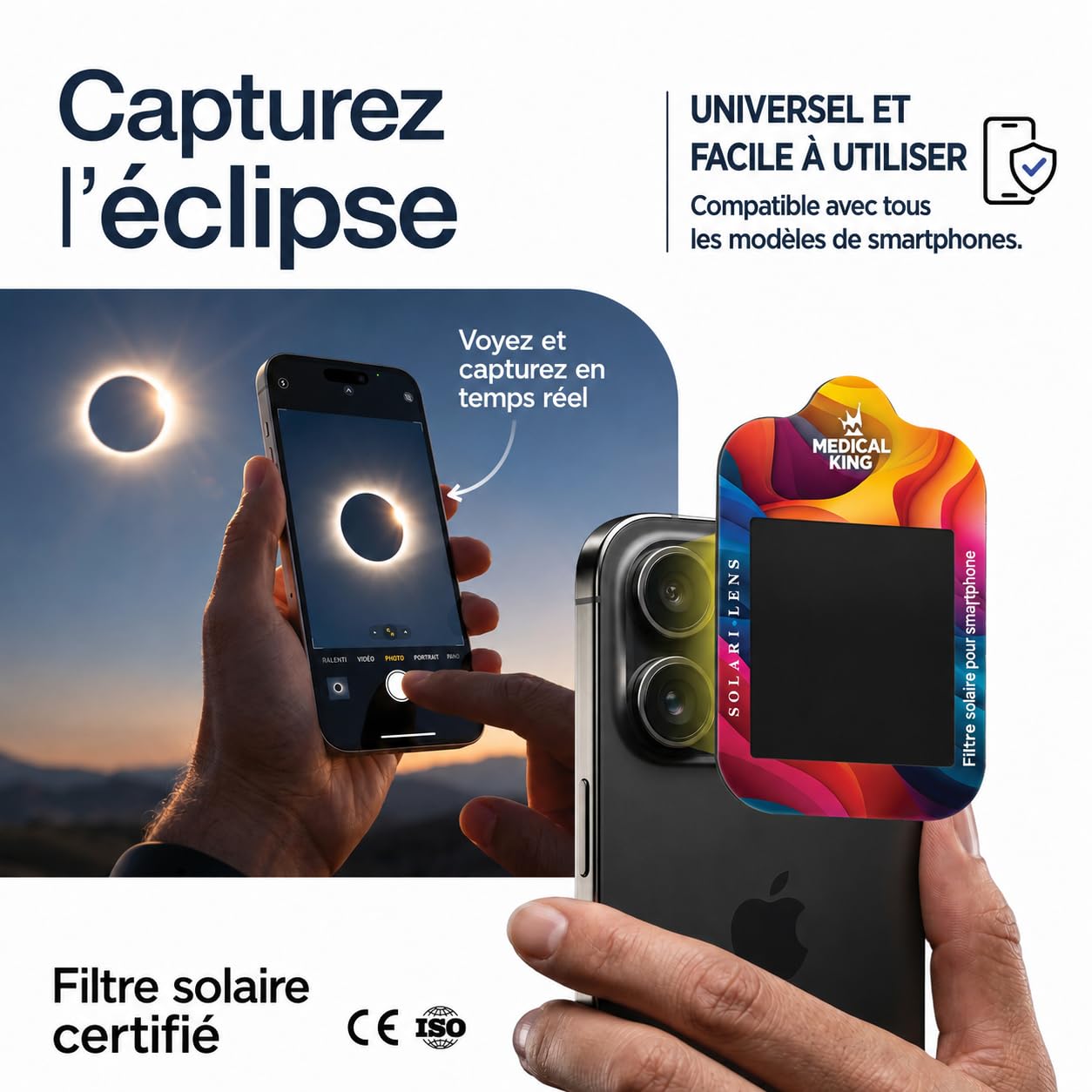 Lunettes Eclipse Solaire 2026 – Lot de 6/50/100 Paires Premium avec 2 Filtres Solaires pour Smartphone, Lunettes Eclipse Solaire ISO 12312-2,CE, Protection des Yeux pour l'Observation du Soleil