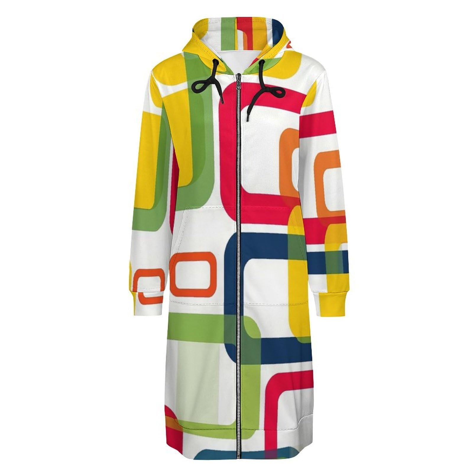 Felpa Donna con Zip Felpe Sportiva con Tasche E Cappuccio Motivo Quadrato Colorato Morbida Invernale Giacca Regolabile Confortevole per Uso Quotidiano Casual