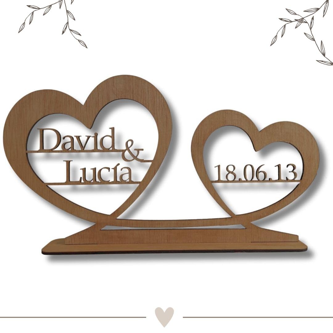 Regalo Aniversario Pareja Personalizado con Nombres y Fecha en Madera - Regalos Originales para Bodas, Novios, San Valentin, Enamorados - Diseño Artesanal ideal para Decoracion del Hogar.