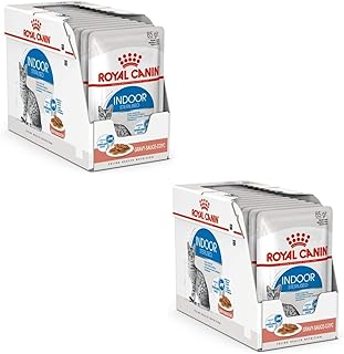 Royal Canin Indoor Sterilised in Soße | Doppelpack | 2 x 12 x 85 g | Alleinfuttermittel für ausgewachsene Katzen die im Haus Leben | Für sterilisierte Katzen | Häppchen in Soße product image