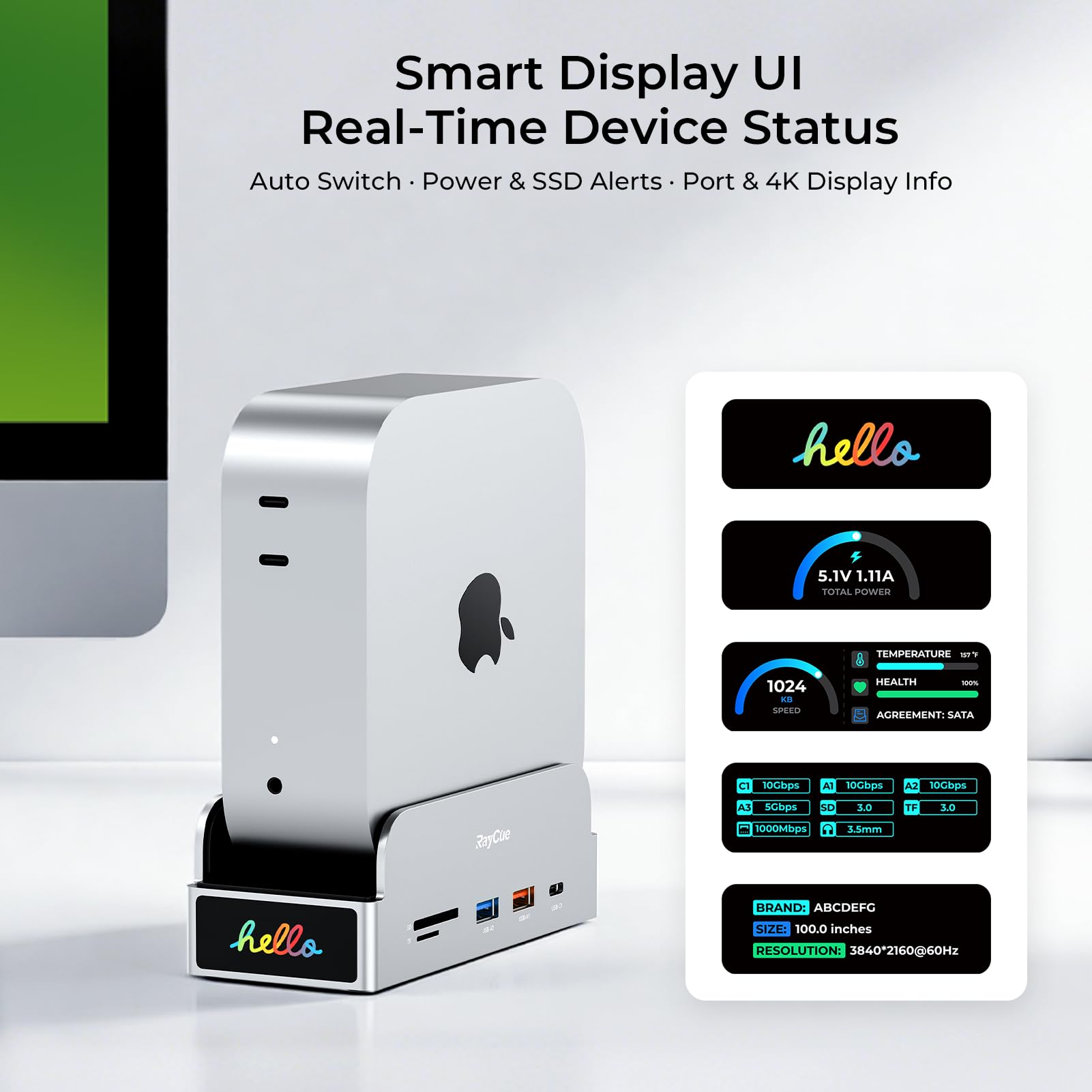 RayCue SmartDock Pro for Mac mini M4 Dock Stand with M.2 NVMe SSD