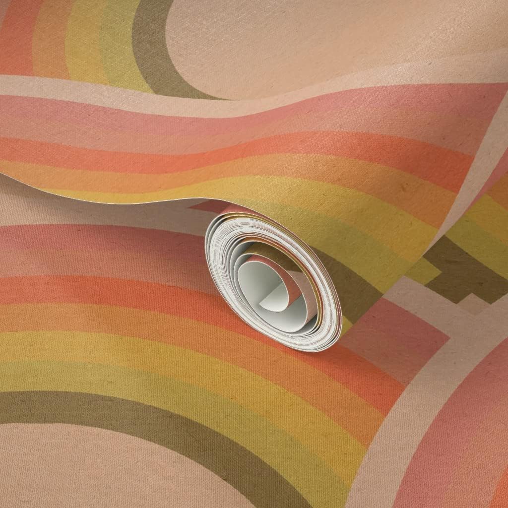 Peel & Stick Wallpaper 3ft x 2ft - Retro Textured Vintage Geometric Graphic 70S 1960S Custom Removable Wallpaper by Spoonflower
