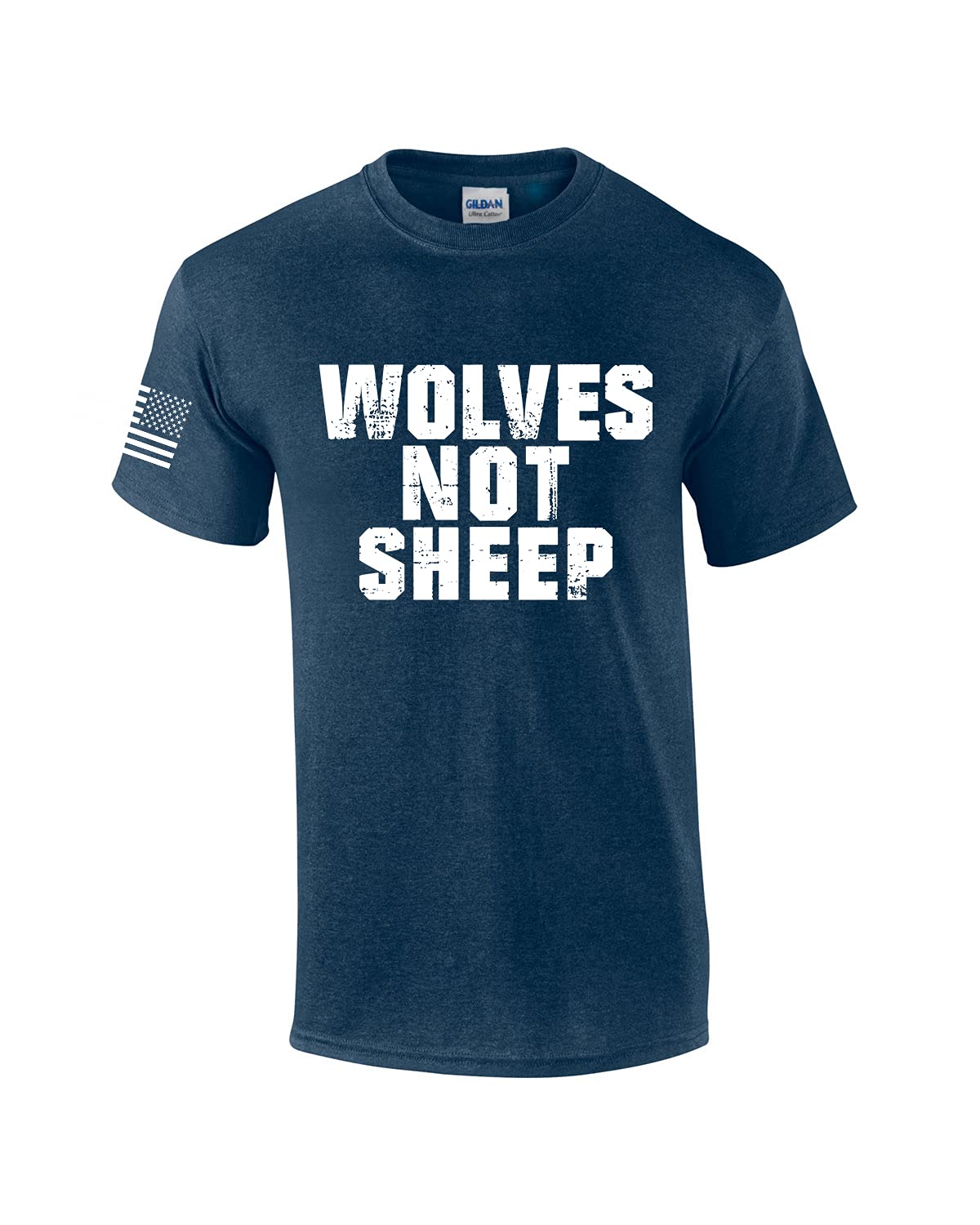 Men's Wolves Not Sheep Patriotic American Flag Sleeve Short Sleeve T-Shirt Graphic Tee