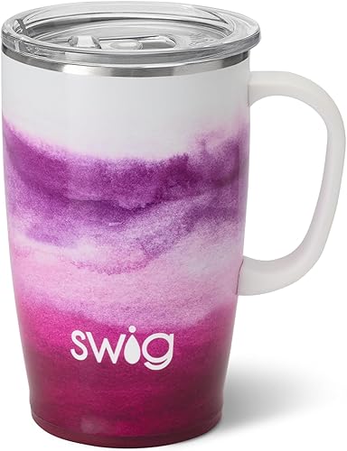 Swig Life Taza de viaje de 18 onzas, vaso aislado con asa y tapa, taza de café de viaje, taza de viaje apta para vasos, vaso de acero inoxidable de