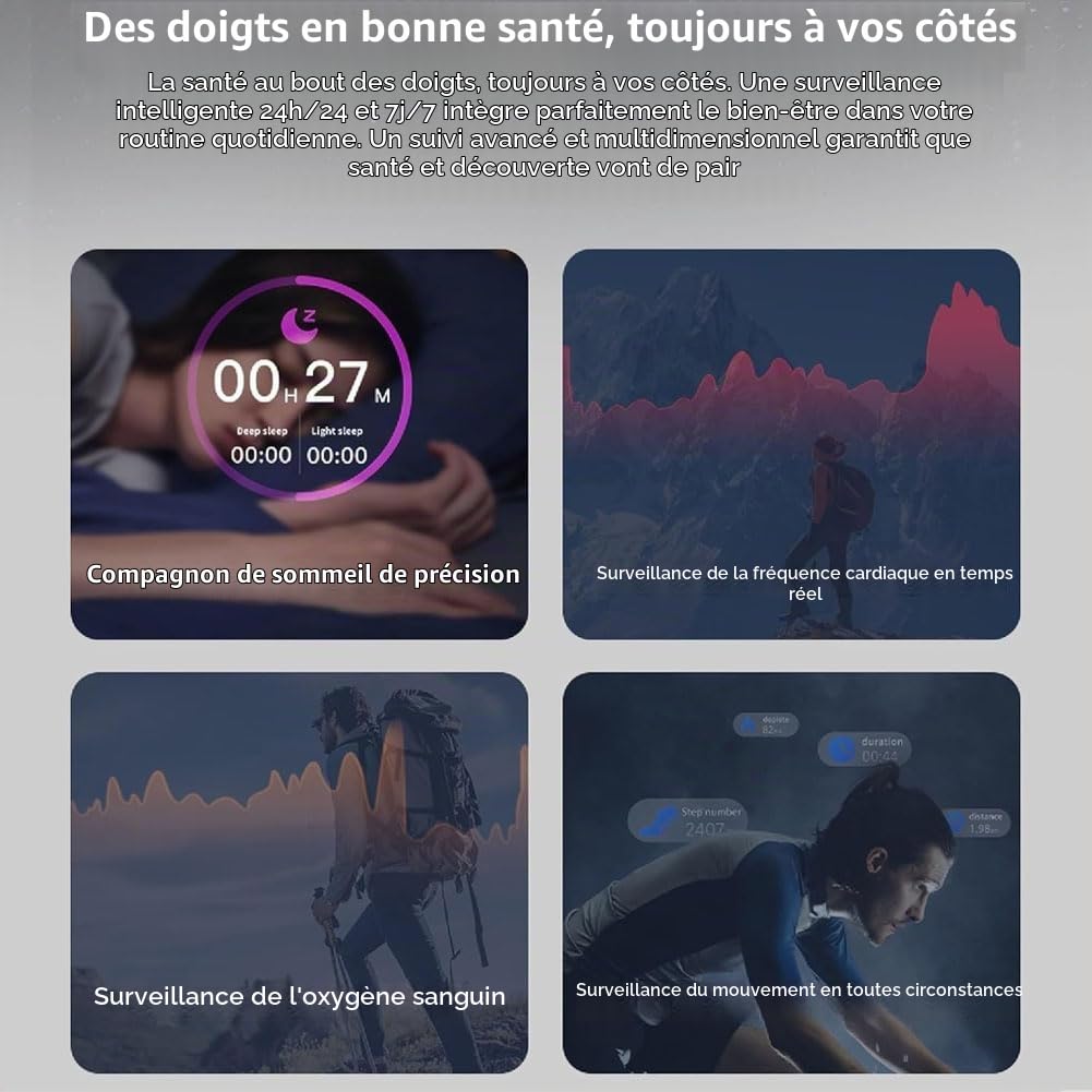 Bagues Connectées pour Femmes et Hommes, Bague Connectée avec Boîtier de Recharge, Surveillance du Rythme Cardiaque et du Sommeil Commande Gestuelle étanche Jusqu'à 5 ATM Gold 10#