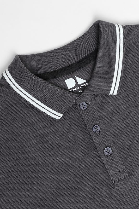 Image of Dennis Lingo Men's Cotton Solid Regular Fit Mandarin Collar Short Sleeve Polo Tshirt