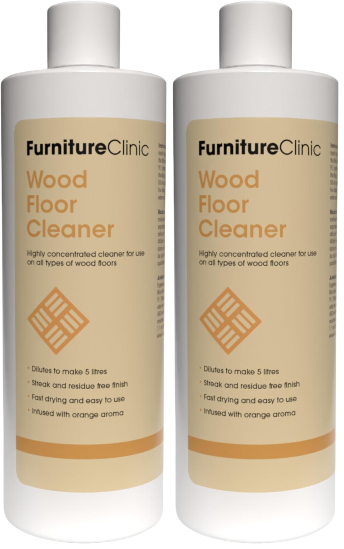 Detergente per pavimenti in legno, diluito per produrre 5 litri, super concentrato e ad asciugatura rapida, infuso con olio d'arancia, per tutti i tipi di pavimenti in legno, 500 ml (Confezione da 2)