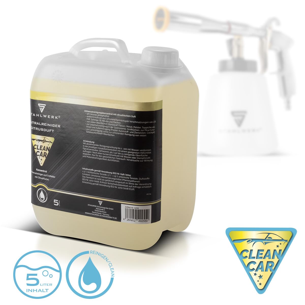 STAHLWERK Universalreiniger-Konzentrat mit Citrus-Duft 5 Liter Kanister kraftvoller Reiniger | Reinigungsmittel | Schaumreiniger | Allzweckreiniger | Reinigungs-Konzentrat