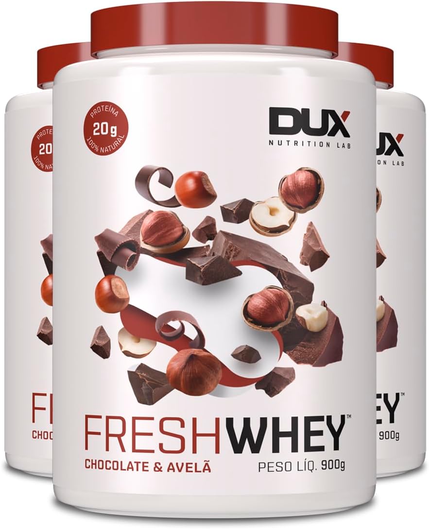 Kit 3 Whey Protein Fresh Dux Chocolate Belga e Avelã 900g
