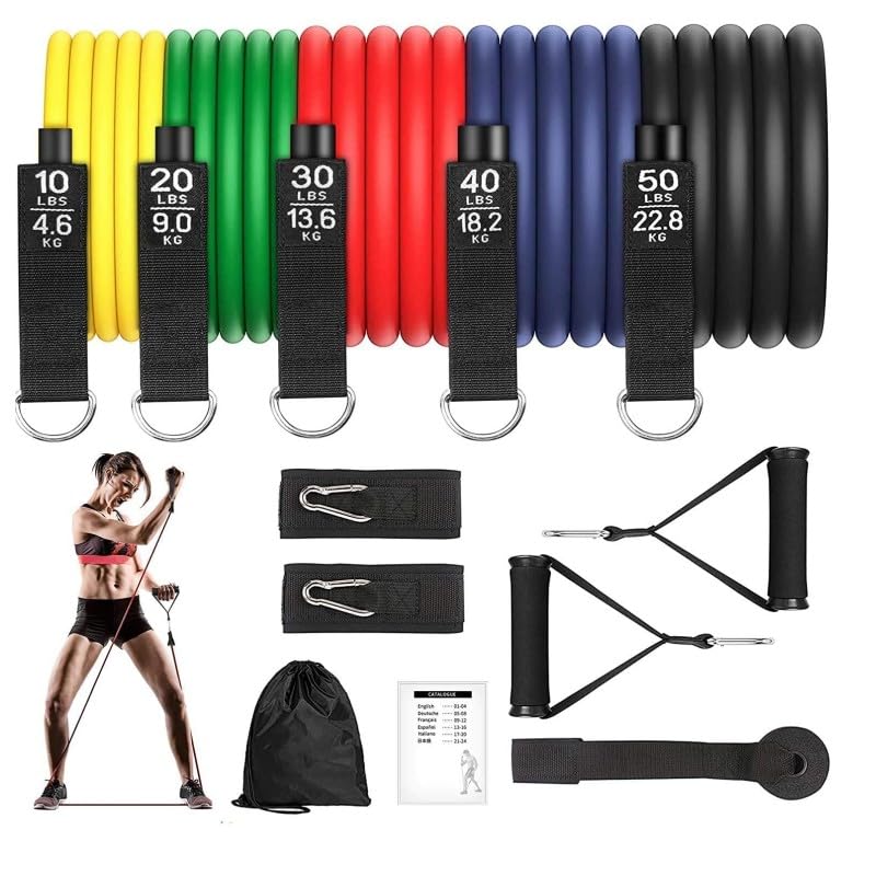 FFA SPORTS Fitness for all Resistance Bands 11 PCS Set with Bag, Rubber Elastic Bands Yoga Workout Bands Pull Rope Exercise Bands Home and Multifunctional Gym Workout Set 150LB
