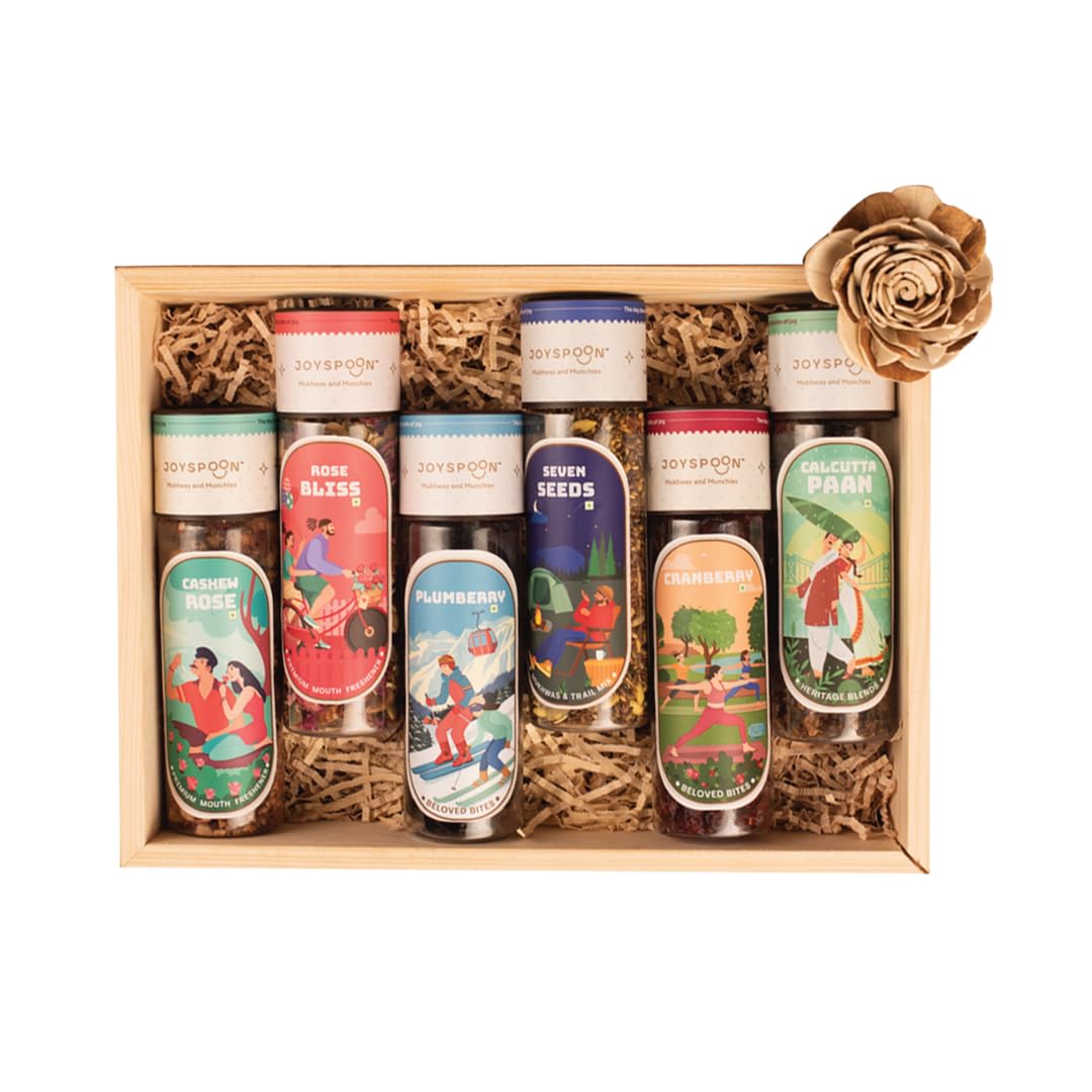 JOY SPOON Mukhwas Six Pack Box Mukhwas Mouth Fresheners|Dry Fruit And Seed Mix Sugar-Free Snacks|(Combo Pack Of 6),100 Grams,Cranberry,Plumberry,Seven Seeds,Calcutta Paan,Rose Bliss,And Cashew Rose-image-49