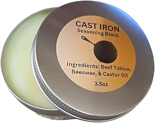 Cast Iron Seasoning Block by Wild Roots Family Farm, 3.5 oz, Natural Beef Tallow and Beeswax Blend