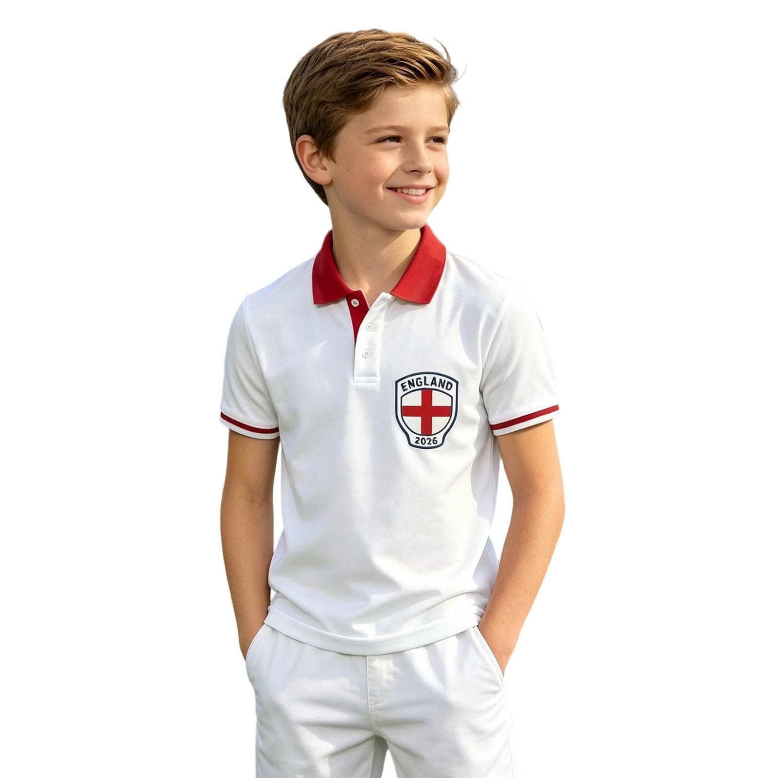 Polo de fútbol de Inglaterra para niños, camiseta de manga corta con cuello para niños, camiseta transpirable para fanáticos de los deportes