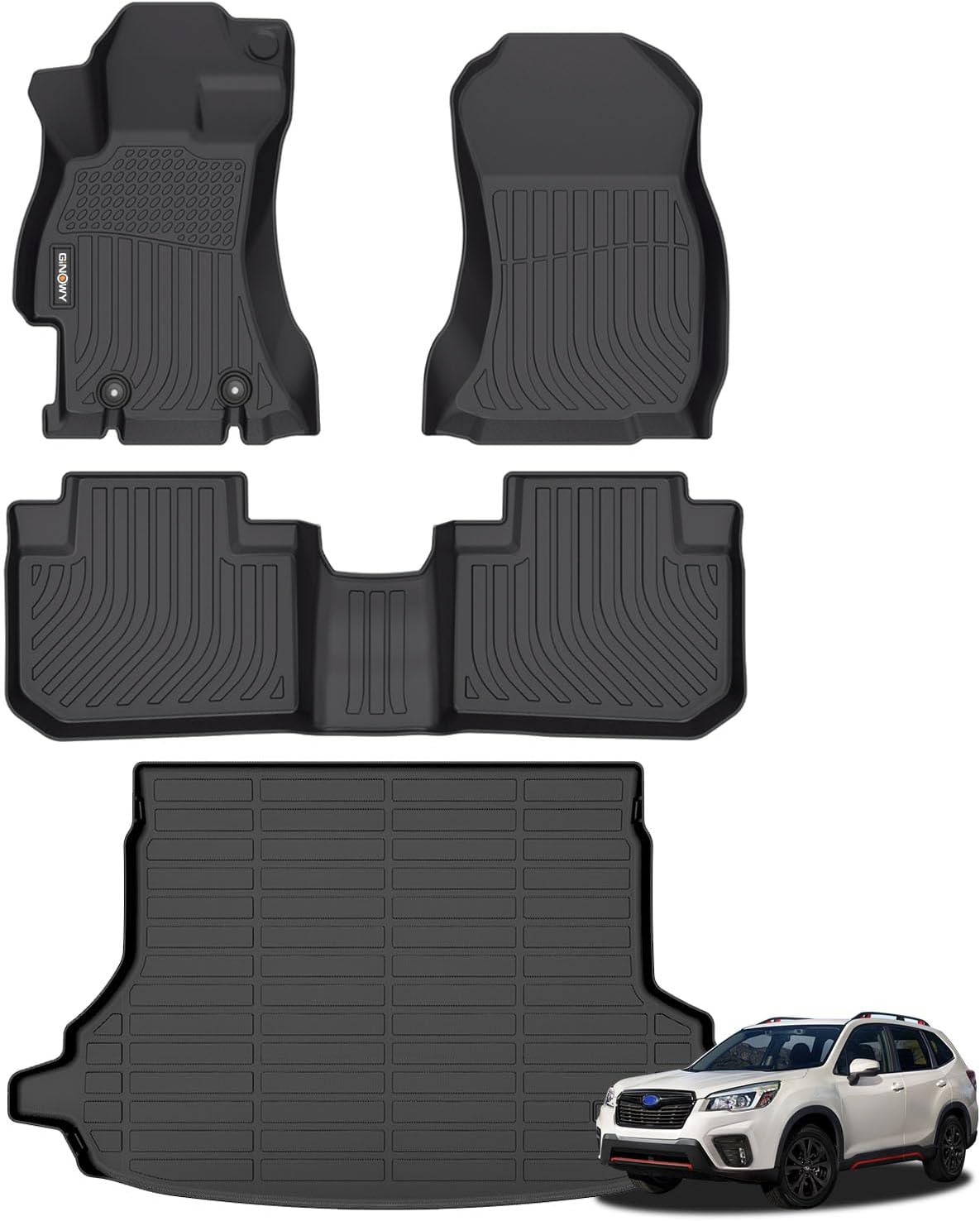 GINOWY- Floor Mats & Cargo Liner Set for Forester 2018-2014, TPE All Weather Protection Forester Car Mats, Custom 2018 Forester Floor Liners Non-Slip Trunk Mat Waterproof Automotive Mats Black
