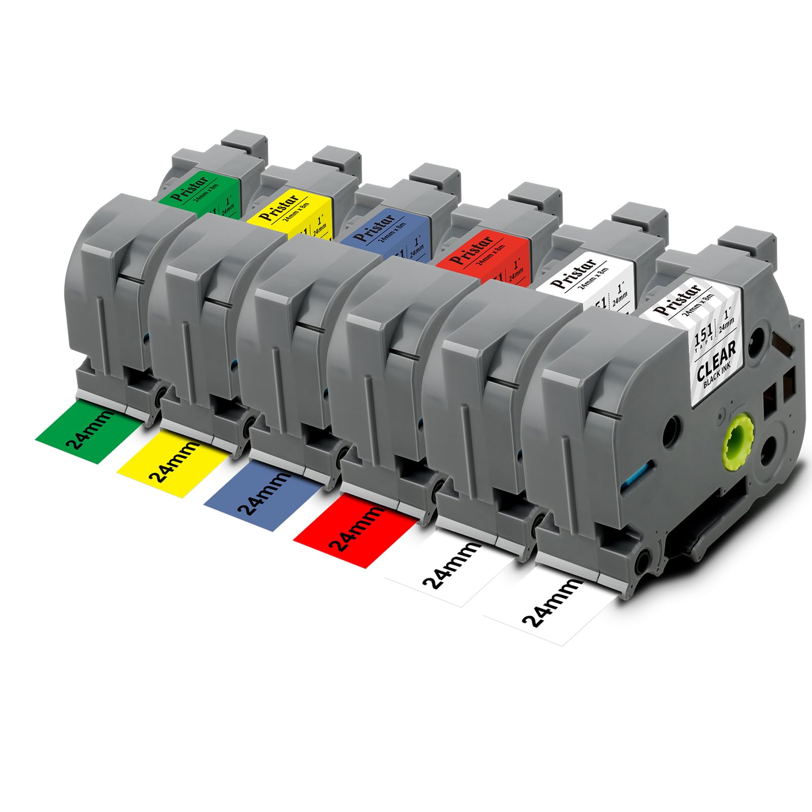 Pristar 6x Compatible Tze 24mm Cintas para Brother TZe-151 TZe-251 TZe-451 TZe-551 TZe-651 TZe-751 para Brother P-touch PT-P700 P750W D600 D600VP P710BT E500VP 1830VP 2430, 24mm x 8m