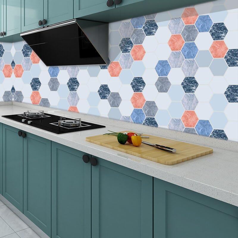 Image of Kitchen Wall Sticker, Waterproof & Oil-Proof Peel and Stick Wallpaper, Modern Hexagonal Backsplash Decor for Home, Cafe, Hotel & Living Room Walls (60 x 200 cm)