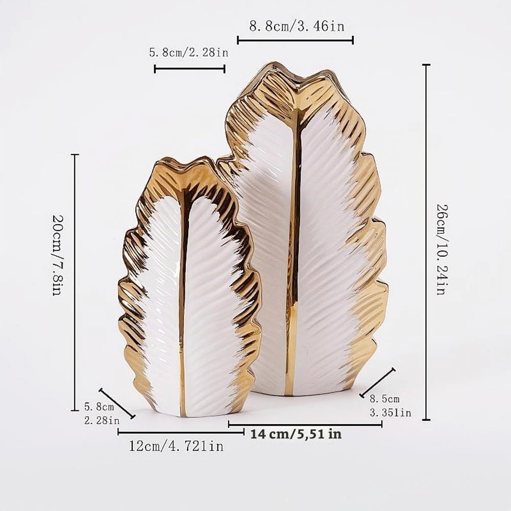 Set di 2 vasi in ceramica, moderno boho nordico, decorazione per soggiorno, matrimonio, cena, tavolo, feste, ufficio e camera da letto (Bianco e oro)