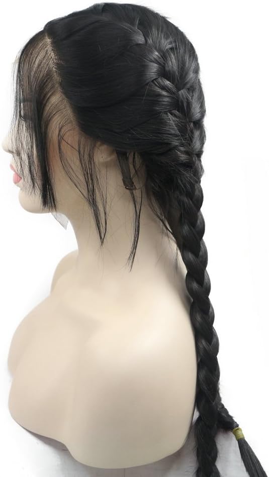 Drag Queen Long Double Braided Wigs 2# Black Color High Temperature Natural 2x Twist Braids Wigs with Baby Hair Synthetic Lace Front Wigs for Women Make-up Replacement Glueless 24 Inches