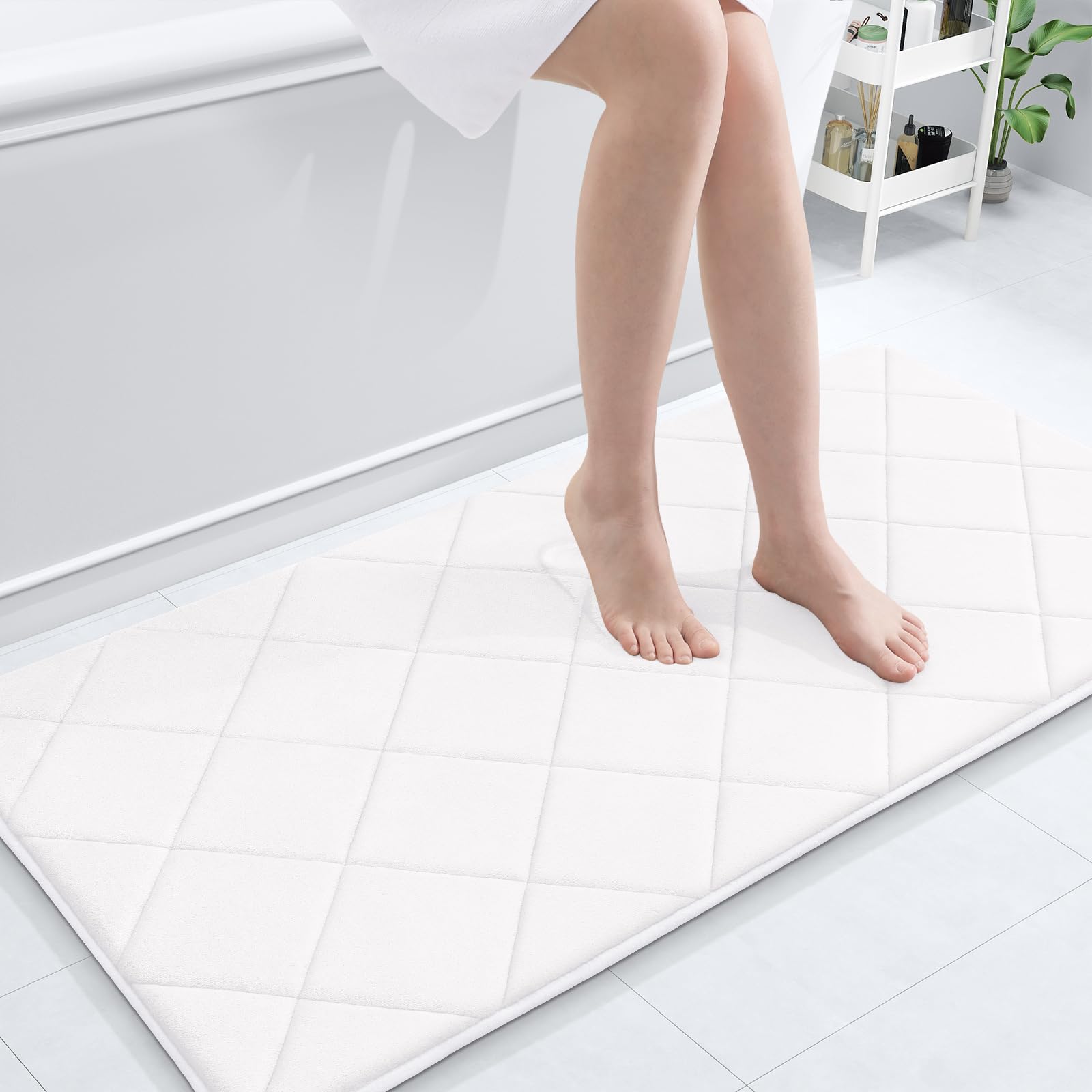 OLANLY Memory Foam Bath Mat 44x24, Ultra Soft and Absorbent Bathroom Rugs, Machine Washable, Comfortable Bath Carpet for Bathroom Floor, Tub and