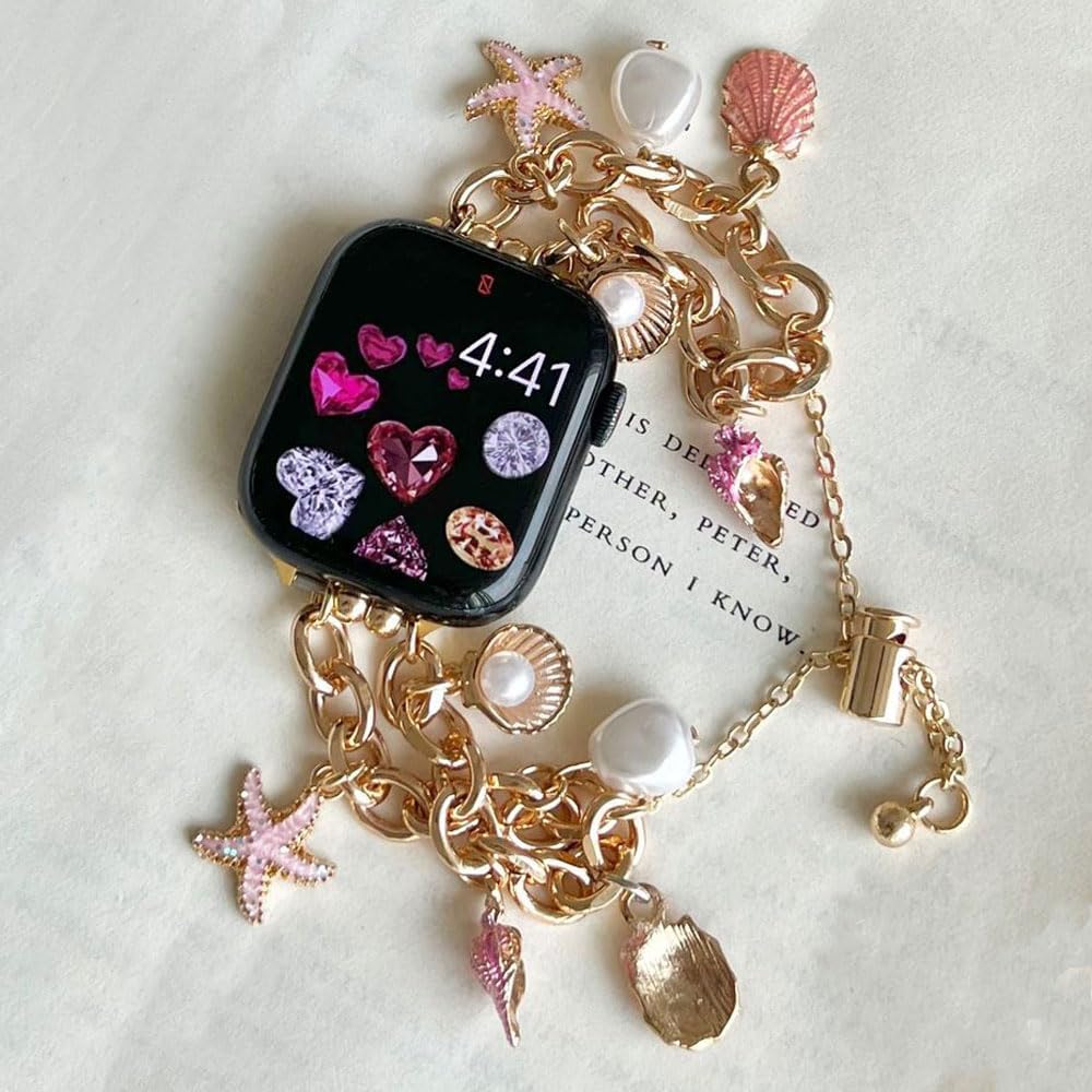 Sea Theme Metal Chain Band Compatible with Apple Watch Bands 38 40 41 42 44 45 46 49 mm Women, Watch Wristband Strap Compatible with iWatch Series 11 10 9 8 7 6 5 4 3 2 1 SE Ultra