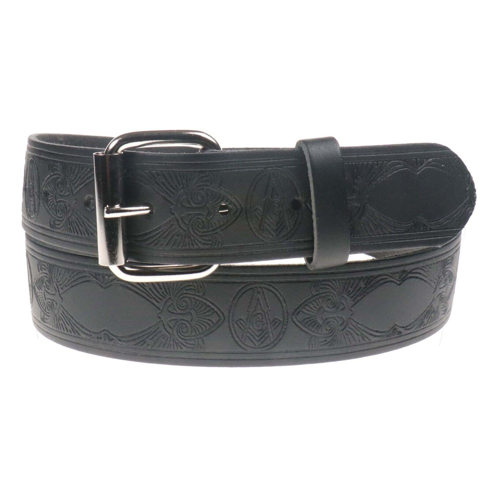 BULLET 69 Mens Belts Cow Leather Mens Womens Real Leather Belts 40mm UK Handmade[Black,Large 36" - 40" Waist,Freemason]