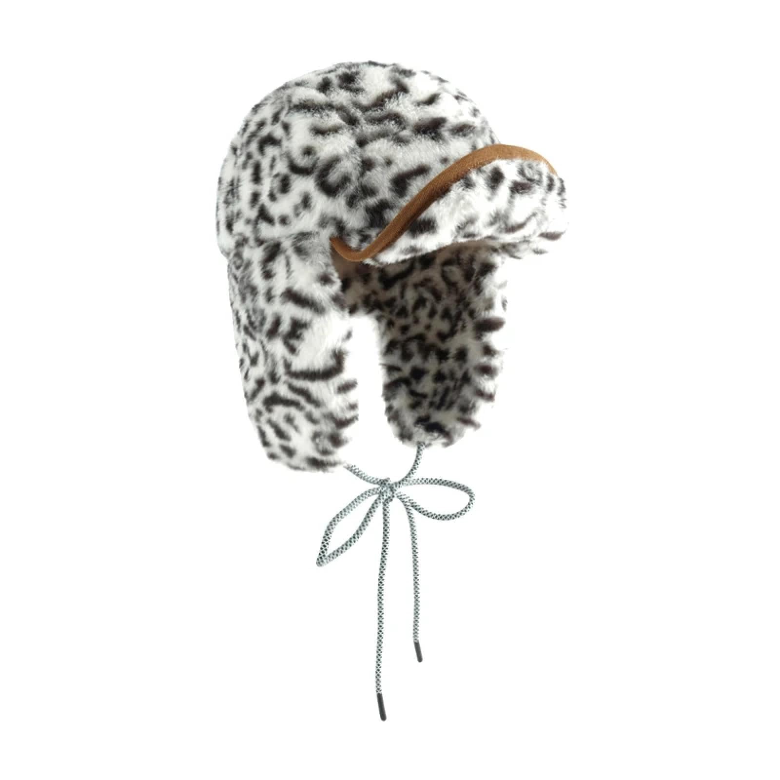 Czapki Czapki Skullies Czapki Beanie Leopard Print Bomber Czapki dla Kobiet Zimowe Pluszowe Pogrubione Ciepłe Pulower Czapka Koreańska Moda Ochrona uszu Czapka Narciarstwo Kapelusze Pilota