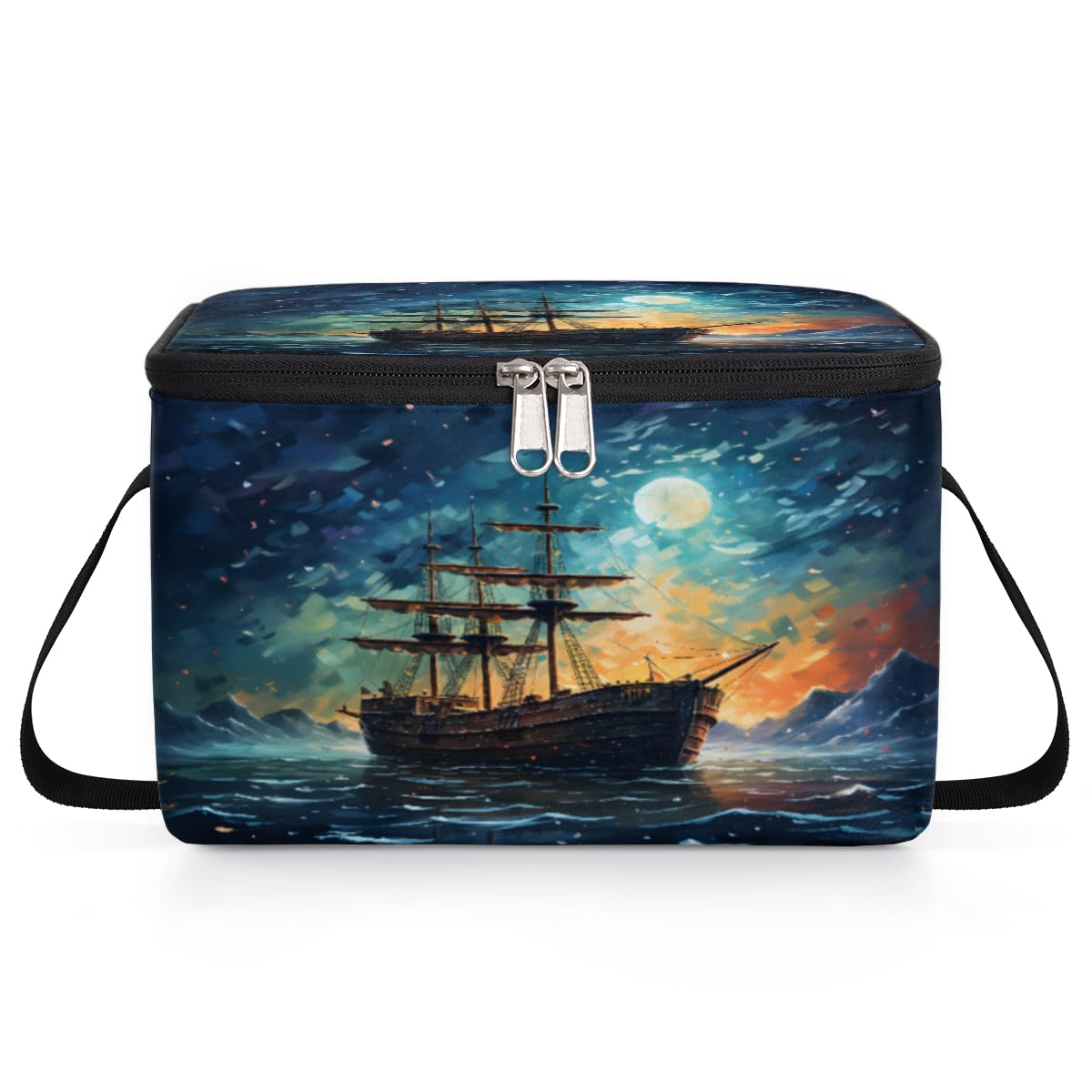 GzLeyigou Ocean Ship Lunch Bags for Women Men 9 Cans, Hot & Cold Food Delivery Bag Insulated Grocery Bag Insulated Lunch Box Maritime Cooler Bag for Office Work Picnic Beach