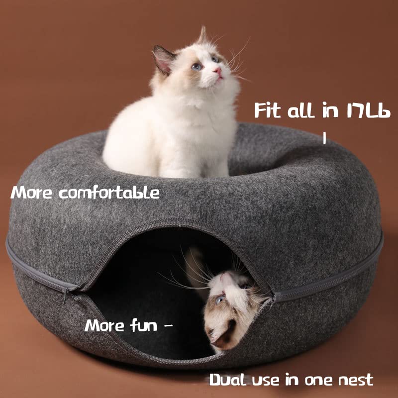 سرير نفق للقطط من زد اتش اس دي اتش اف | (20 انش × 20 انش × 8 انش) | نفق للقطط الصغيرة للحيوانات الاليفة في الاماكن الداخلية الكبيرة متوفر في الفصول الاربعة قابل للفصل والغسل من الداخل (20 انش، رمادي