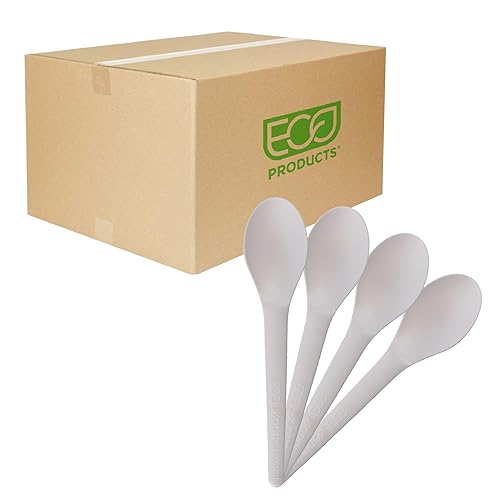 Eco-Products - Cucharas de plástico compostables CPLA de 6 pulgadas, caja de 1000, cuchara blanca desechable, cubiertos de plantas, material