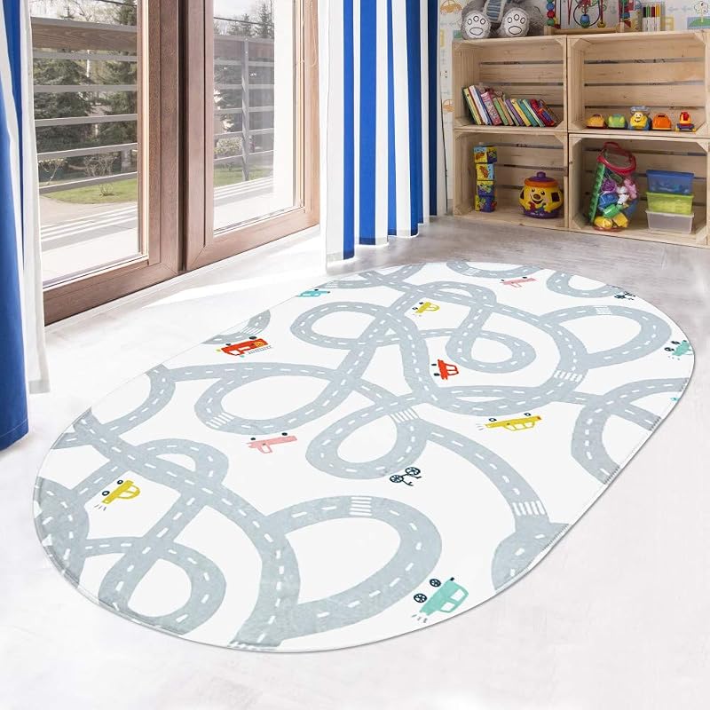 Road Traffic Alfombra de área de juegos para niños, 3'x5', lavable, sala de juegos, educativa y divertida con autos y juguetes, alfombras antideslizantes para niños, sala de estar, dormitorio, aula, entrada, tienda de campaña para niños