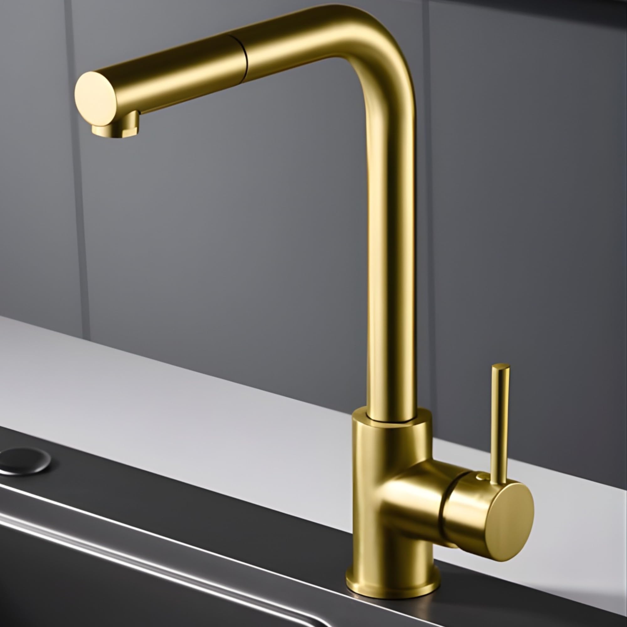 IMEX - Grifo Cocina Dorado Extraíble | Grifo Monomando Fregadero | Griferia Cocina con Ducha Flexible 360º | Grifería en Latón | Serie Malta | Color Oro Cepillado